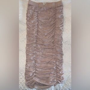 For Love And Lemons Pink Sequin Ruched Pencil Midi Skirt